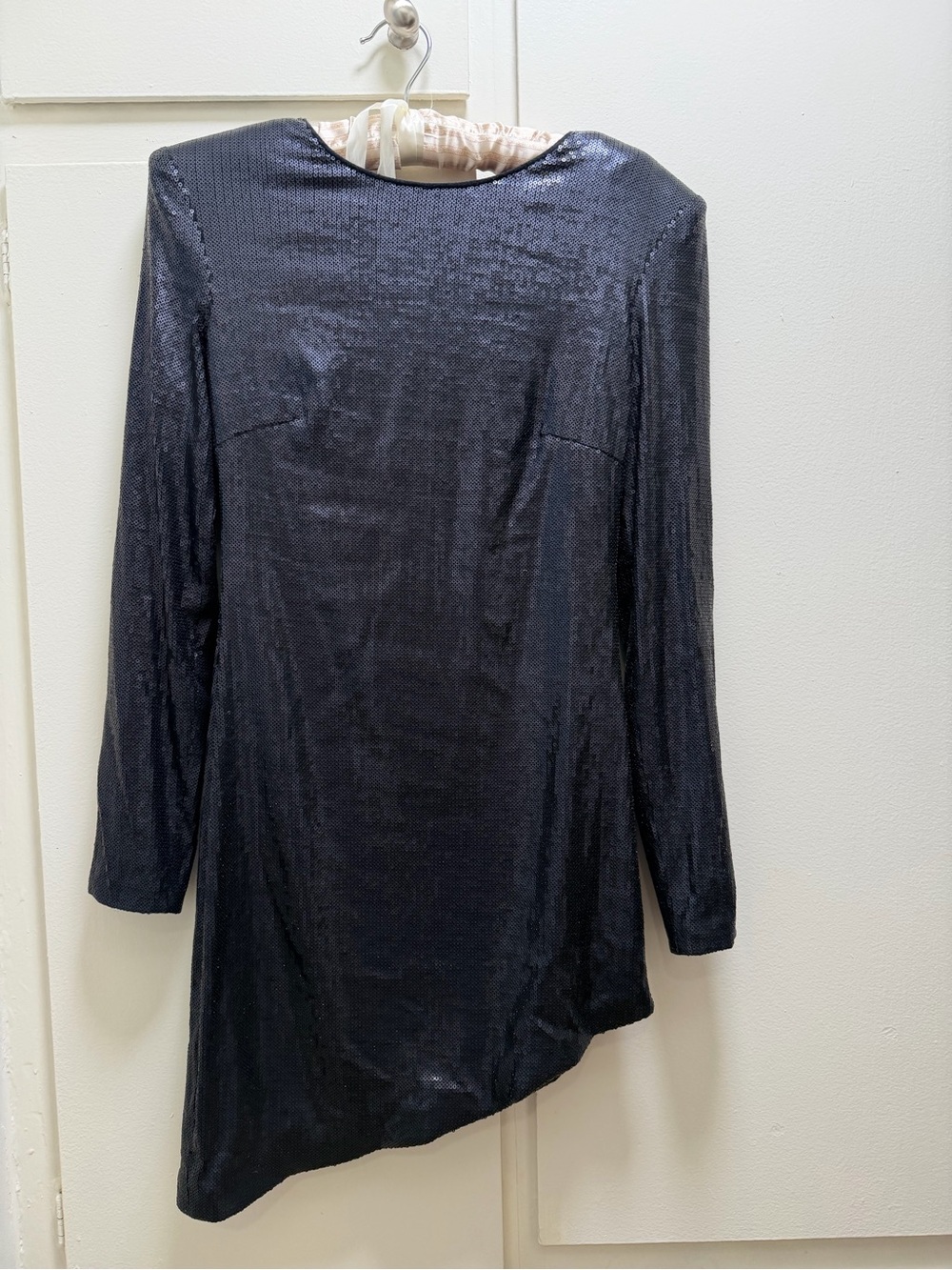 TwentyCluny Sequin Asymmetric Long-Sleeve Mini Dress - black